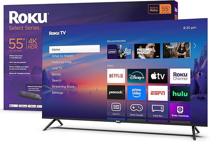 Roku Smart TV 2025 – 43-Inch Select Series, 4K HDR TV – RokuTV with Enhanced Voice Remote – Flat Screen LED Television with Wi-Fi for Streaming Live Local News, Sports, Family Entertainment