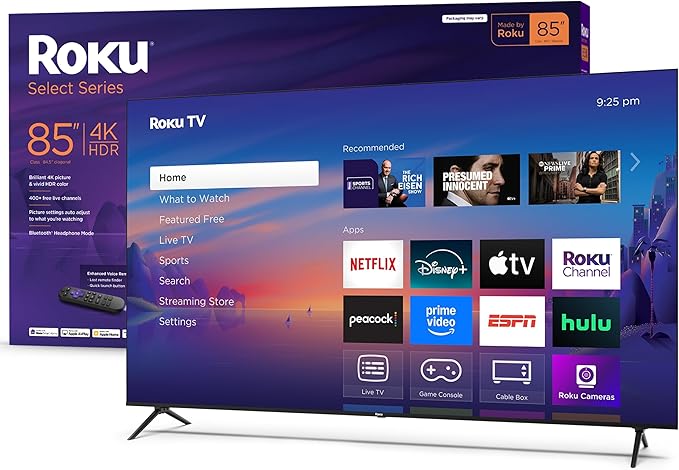 Roku Smart TV 2025 – 43-Inch Select Series, 4K HDR TV – RokuTV with Enhanced Voice Remote – Flat Screen LED Television with Wi-Fi for Streaming Live Local News, Sports, Family Entertainment