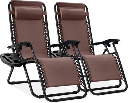 Best Choice Products Set of 2 Adjustable Steel Mesh Zero Gravity Lounge Chair Recliners w/Pillows and Cup Holder Trays - Black