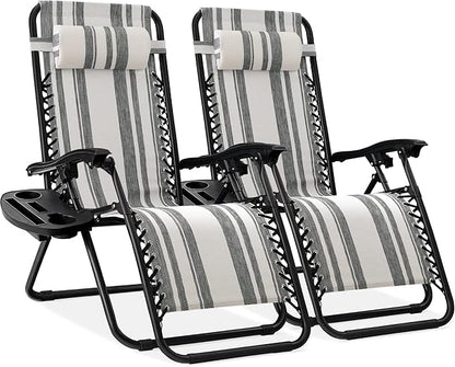 Best Choice Products Set of 2 Adjustable Steel Mesh Zero Gravity Lounge Chair Recliners w/Pillows and Cup Holder Trays - Black