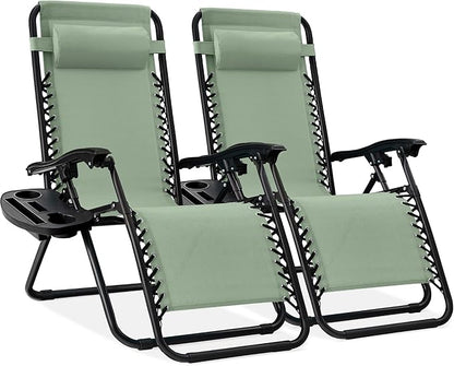 Best Choice Products Set of 2 Adjustable Steel Mesh Zero Gravity Lounge Chair Recliners w/Pillows and Cup Holder Trays - Black