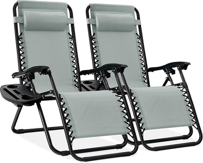 Best Choice Products Set of 2 Adjustable Steel Mesh Zero Gravity Lounge Chair Recliners w/Pillows and Cup Holder Trays - Black