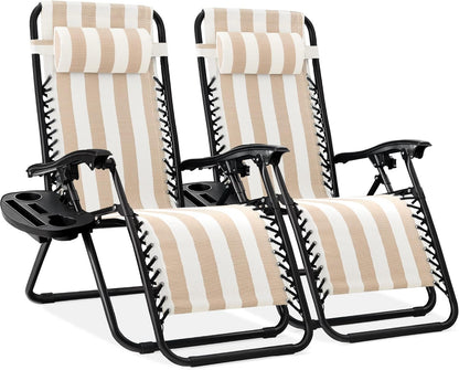 Best Choice Products Set of 2 Adjustable Steel Mesh Zero Gravity Lounge Chair Recliners w/Pillows and Cup Holder Trays - Black