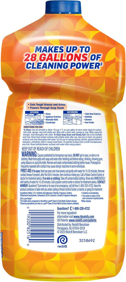 Lysol Power Clean Multi-Surface Cleaner, 2x Concentrated Pour, Mango & Hibiscus, 28 Fl Oz