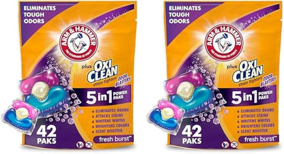 Arm & Hammer Plus OxiClean With Odor Blasters Laundry Detergent 5-IN-1 Power Paks, 42CT (Packaging may vary) (Pack of 2)
