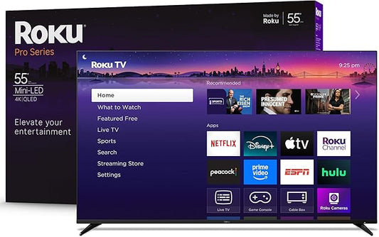 Roku Smart TV 2025 – 55-Inch Pro Series, Mini-LED TV – RokuTV with Backlit Voice Remote Pro – Flat Screen 4K QLED Television with 120Hz Refresh Rate & Dolby Vision IQ, Live News, Sports, Entertainment