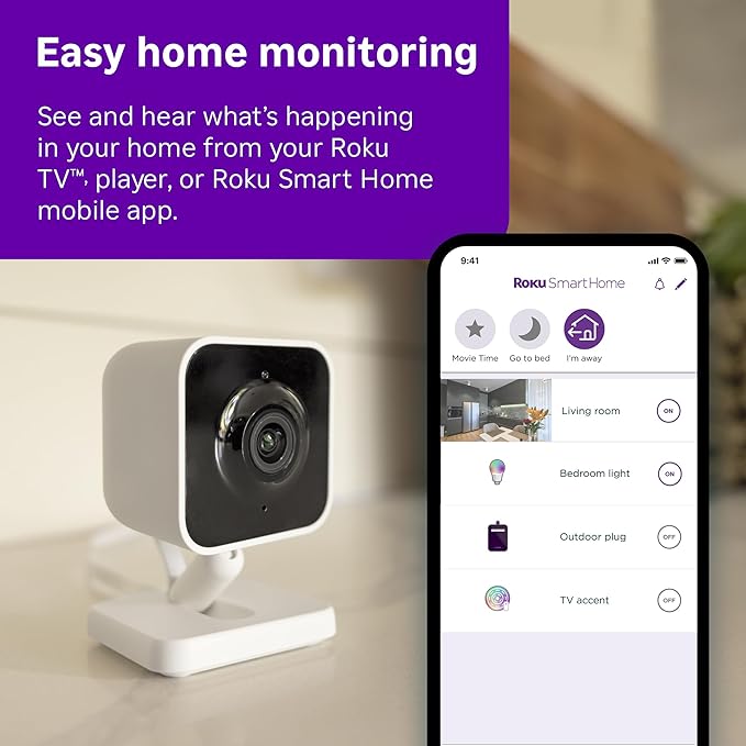 Roku Indoor Camera - Home Security - 2-Pack - Wired Security Camera & Pet Monitor with 1080p HD Color Night Vision, Works with Alexa & Google, Motion & Sound Detection, WDR & WiFi 6