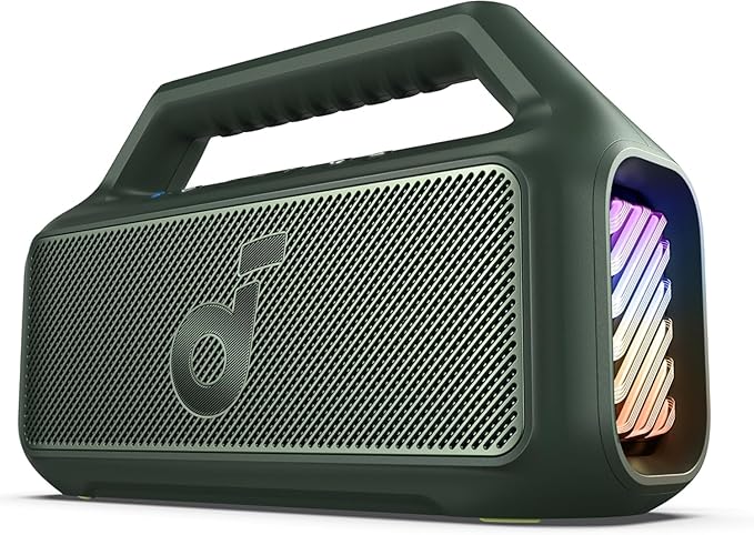 soundcore Boom 2 By Anker, Outdoor Speaker, 80W, Subwoofer, BassUp 2.0, 24H Playtime, IPX7 Waterproof, Floatable, RGB Lights, USB-C, Custom EQ, Bluetooth 5.3, Portable for Camping, Beach, and Backyard