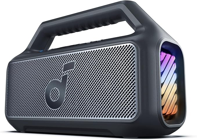 soundcore Boom 2 By Anker, Outdoor Speaker, 80W, Subwoofer, BassUp 2.0, 24H Playtime, IPX7 Waterproof, Floatable, RGB Lights, USB-C, Custom EQ, Bluetooth 5.3, Portable for Camping, Beach, and Backyard