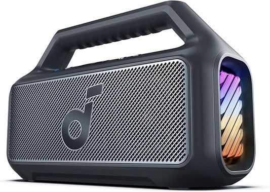 soundcore Boom 2 By Anker, Outdoor Speaker, 80W, Subwoofer, BassUp 2.0, 24H Playtime, IPX7 Waterproof, Floatable, RGB Lights, USB-C, Custom EQ, Bluetooth 5.3, Portable for Camping, Beach, and Backyard