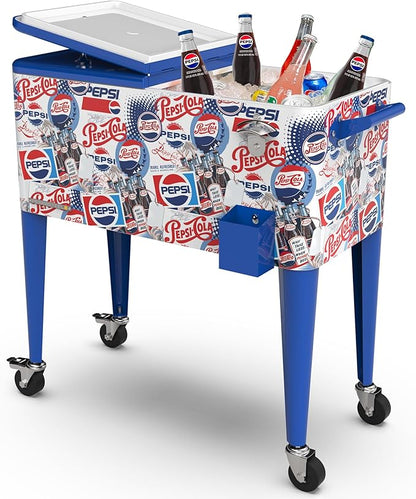 80-Qt Classic Outdoor Patio Cooler for Outside, Beverage Bar Cart With Wheels & Handles, Retro Design