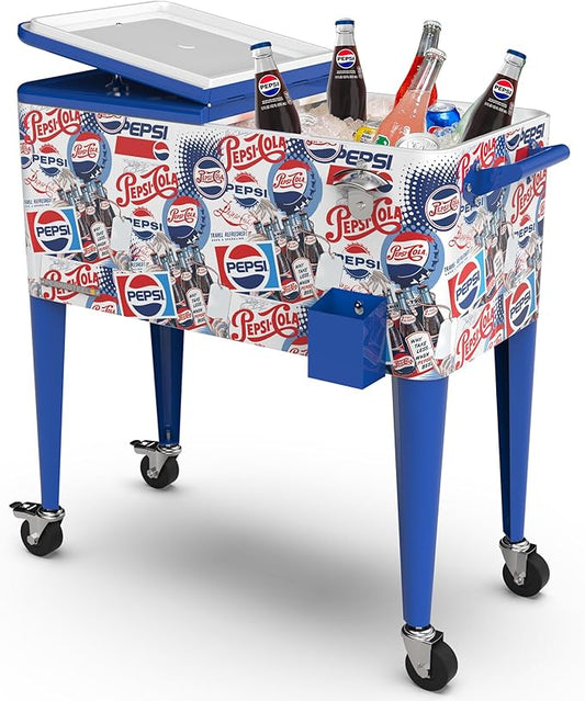 80-Qt Classic Outdoor Patio Cooler for Outside, Beverage Bar Cart With Wheels & Handles, Retro Design