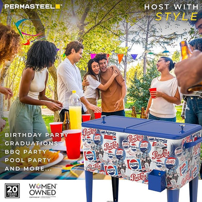 80-Qt Classic Outdoor Patio Cooler for Outside, Beverage Bar Cart With Wheels & Handles, Retro Design