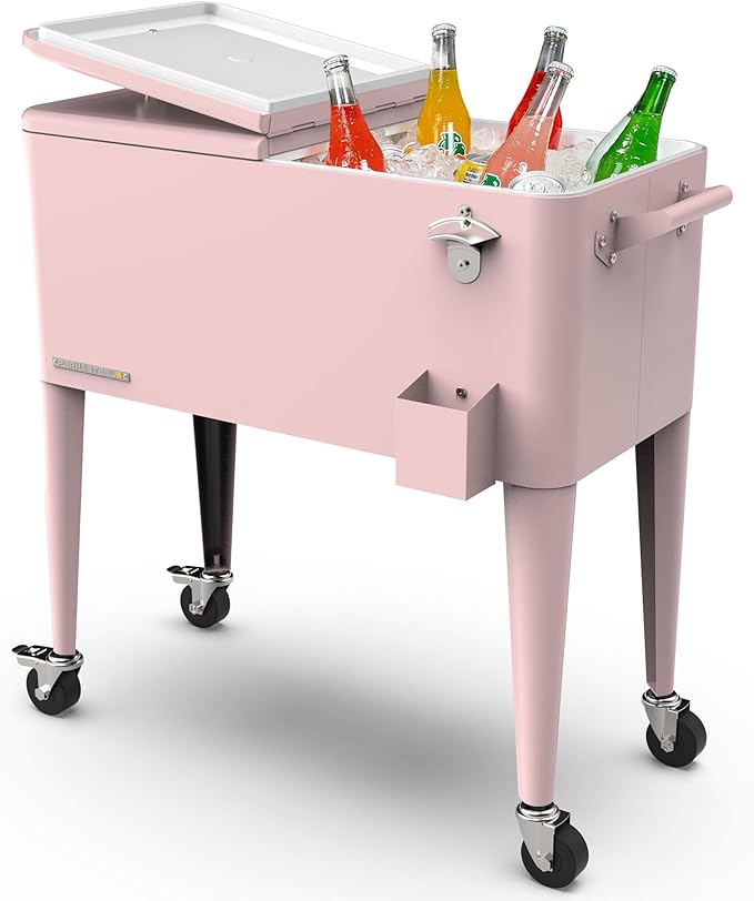 80-Qt Classic Outdoor Patio Cooler for Outside, Beverage Bar Cart With Wheels & Handles, Retro Design