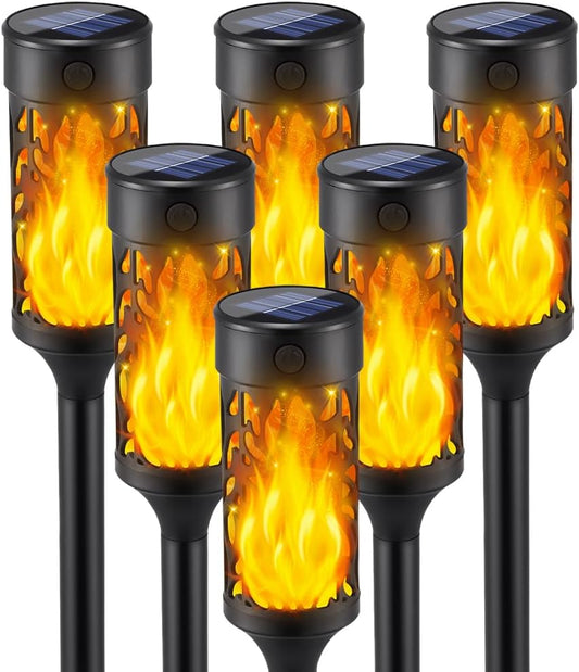 6Pcs Solar Lights Outdoor Waterproof, Flame Torches for Outside with Flickering Flame, Solar Powered Outdoor Lights for Garden Decor, LED Luces Solares Garden Lighting for Pathway Yard Decorations