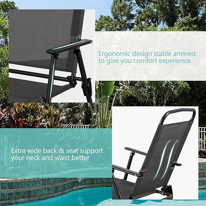 6 Piece Folding Patio Dining Set,Small Metal Outdoor Garden Patio Table and Chair Set w/Umbrella for Lawn,Deck,Backyard,Black