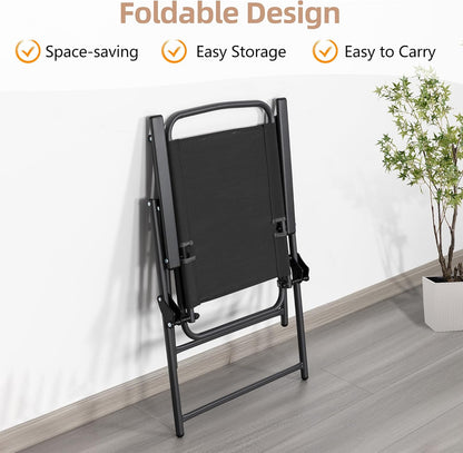 6 Piece Folding Patio Dining Set,Small Metal Outdoor Garden Patio Table and Chair Set w/Umbrella for Lawn,Deck,Backyard,Black