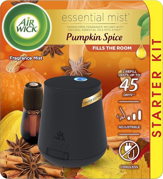 Air Wick Essential Mist Starter Kit (Diffuser + Refill), Pumpkin Spice, Fall scent, Fall spray, Essential Oils Diffuser, Air Freshener