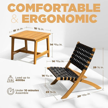 Foldable Reclining Design Heavy Duty 400lbs Capacity Patio Bistro Set 3 Piece Outdoor