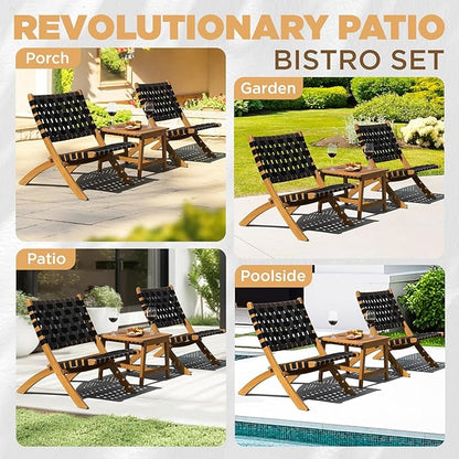 Foldable Reclining Design Heavy Duty 400lbs Capacity Patio Bistro Set 3 Piece Outdoor