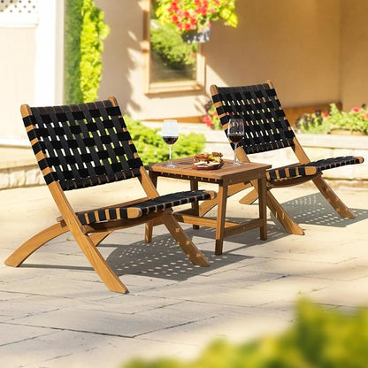 Foldable Reclining Design Heavy Duty 400lbs Capacity Patio Bistro Set 3 Piece Outdoor