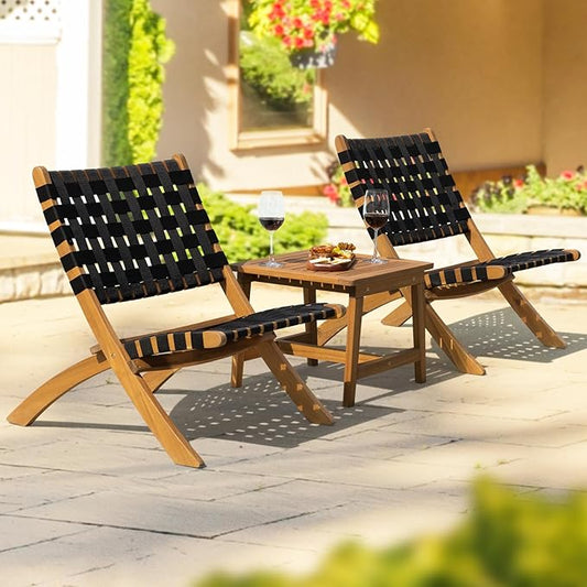 Foldable Reclining Design Heavy Duty 400lbs Capacity Patio Bistro Set 3 Piece Outdoor